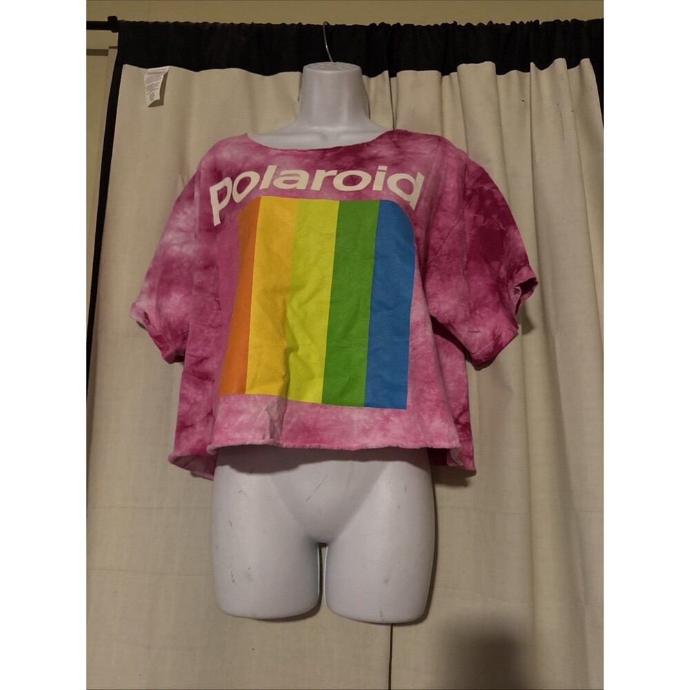Polaroid Camera Logo Pink Tye Dye Size XL Cropped T-shirt